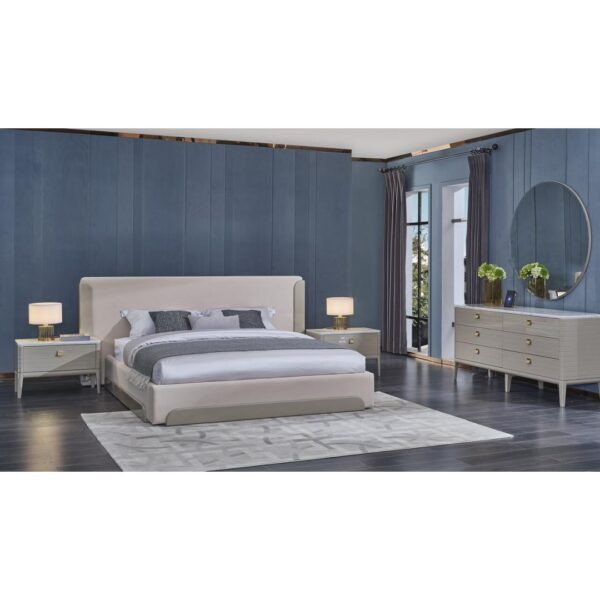 Bedroom Set with 1 Bed without Clothet | Lorence Collection | 7 Pieces | Beige