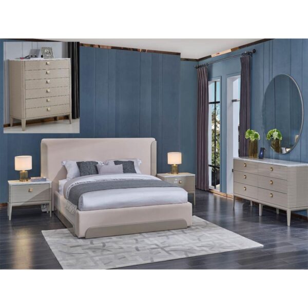 Bedroom Set with 1 Bed without Clothet | Lorence Collection | 7 Pieces | Beige - Image 2