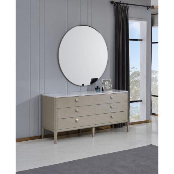 Bedroom Set with 1 Bed without Clothet | Lorence Collection | 7 Pieces | Beige - Image 4