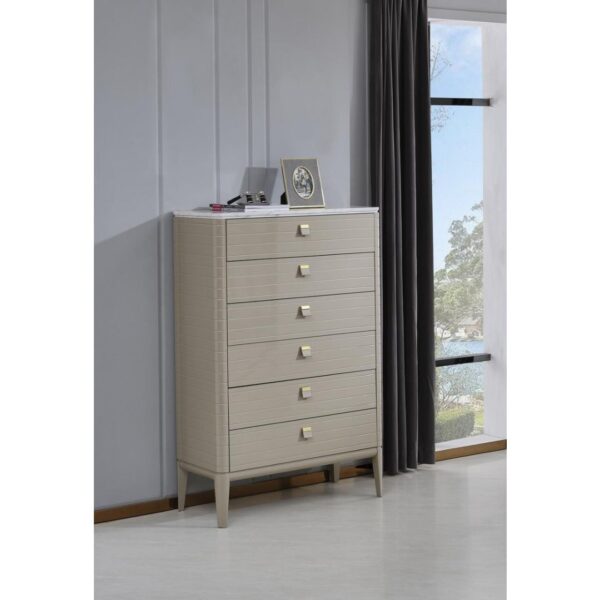 Bedroom Set with 1 Bed without Clothet | Lorence Collection | 7 Pieces | Beige - Image 5