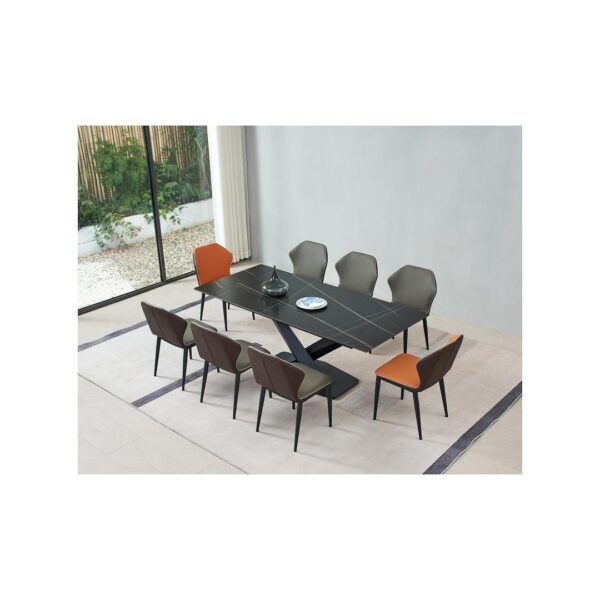 Dining Table | 8 Chairs | Orange & Grey