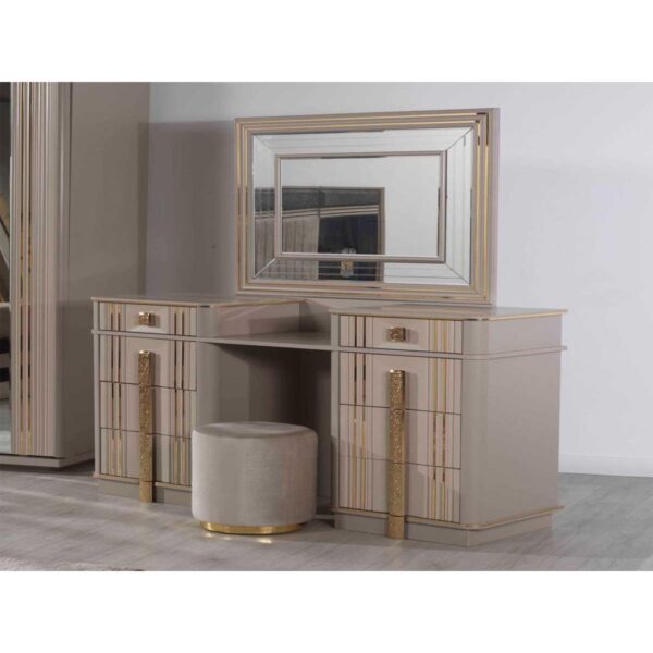Bedroom Set with 1 Bed | Monaco Collection | 8 Pieces | Beige & Brown - Image 4