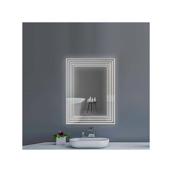 Rectangular Decorated Mirror with Touch Led Light | 60 x 80 cm