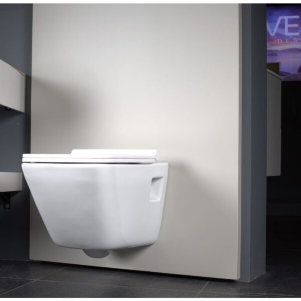 Silver Wall Hung Toilet with Seat Cover | Cube Collection | White